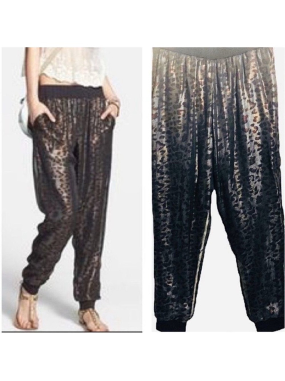 WAYF Metallic Sheen Leopard Print Pants Joggers Size M